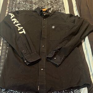 Ariat Black Long-Sleeve Button Shirt Jacket with Logo Sleeve